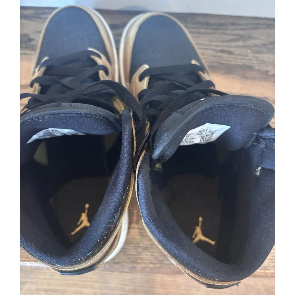 Nike Air Jordan 1 Mid SE DR6967-071 Gold/Black Basketball Shoes Sneakers Size 6Y